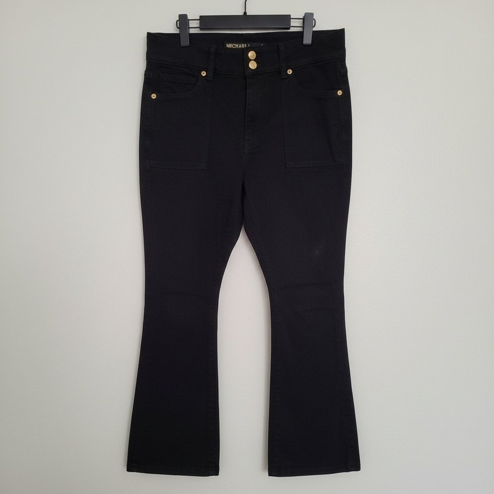 Michael Kors Black Flare Jeans Gold Hardware Double Button Size 12